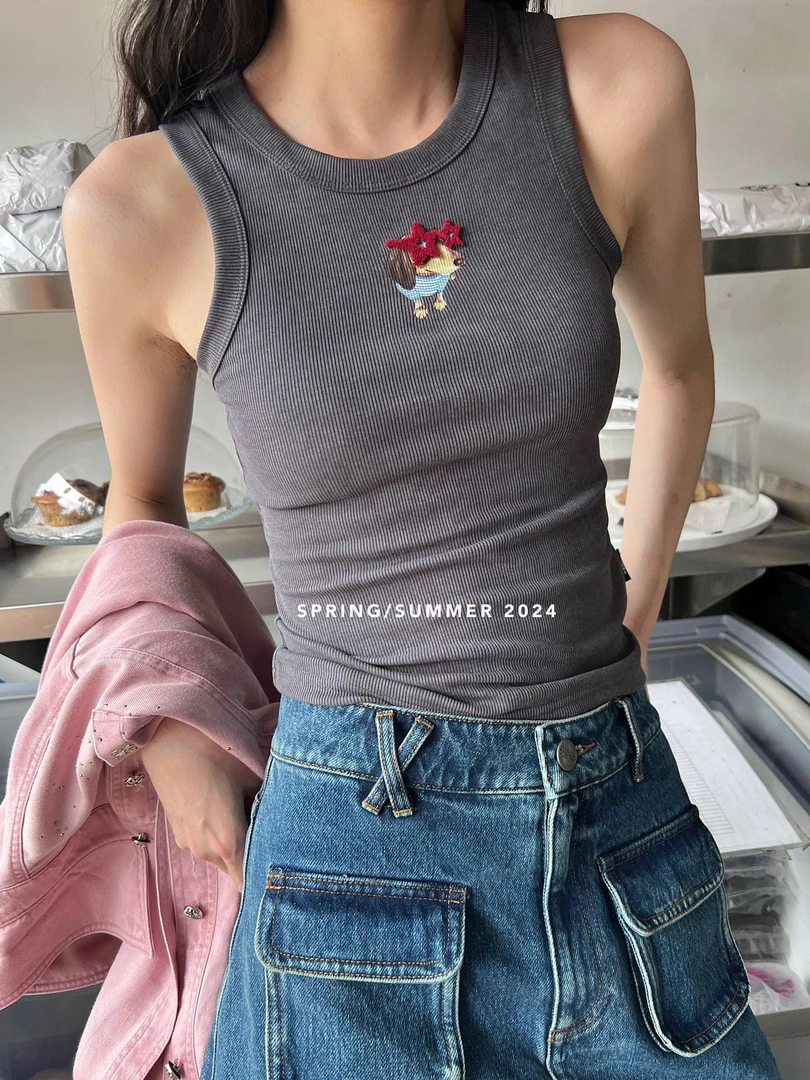 Kimss星星贴布灰色吊带背心