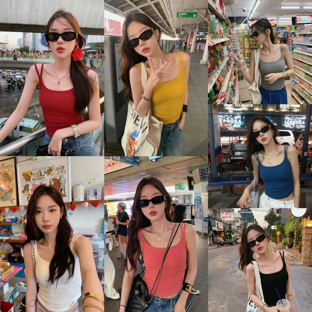 韩版双肩带吊带背心百搭美背自带胸垫