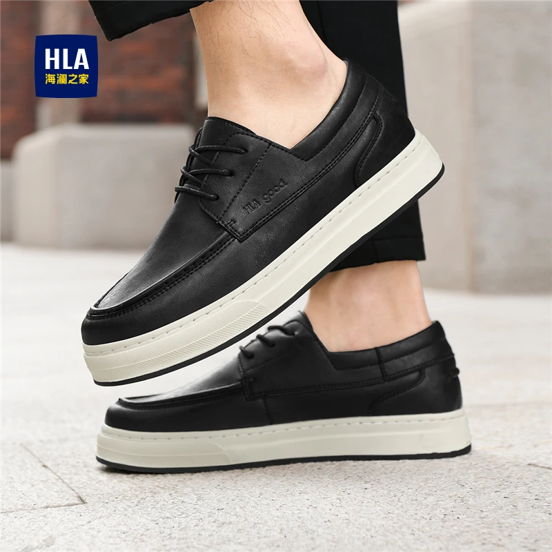 HLA/海澜之家男鞋新款秋季复古户外耐磨工装鞋低帮厚底休闲皮鞋男