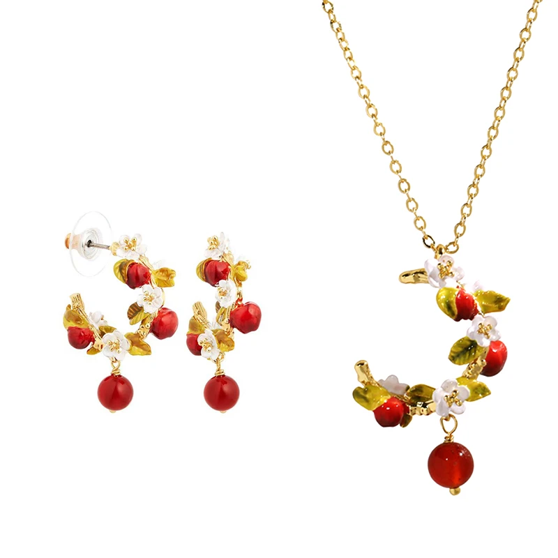 铜合金项链 果色物语系列苹果与苹果花项链