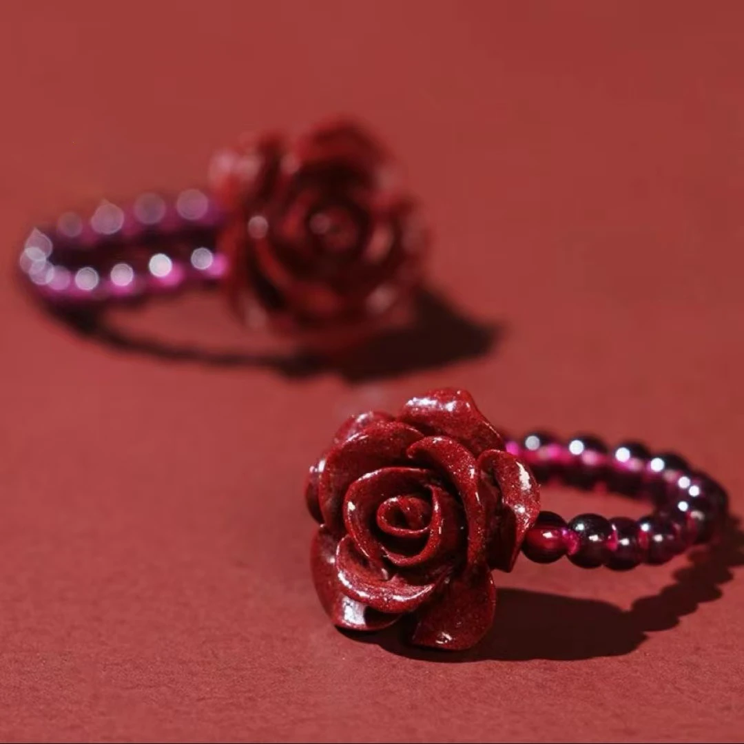 非金属仿水晶戒指 石榴红玫瑰安卡拉红戒指气质