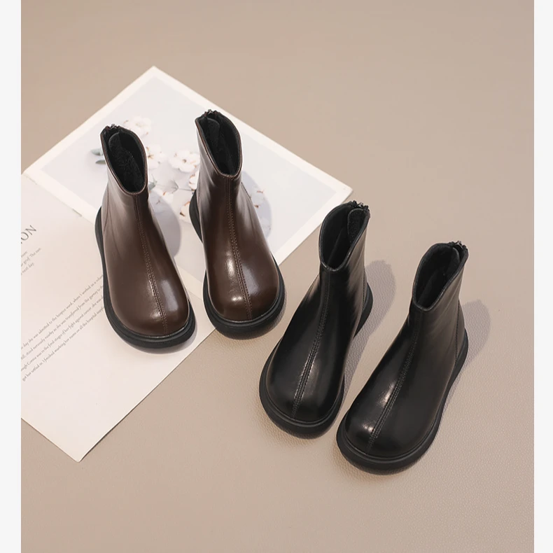 女童靴子黑色英伦风儿童马丁靴加绒软底皮靴秋冬季小女孩洋气冬鞋