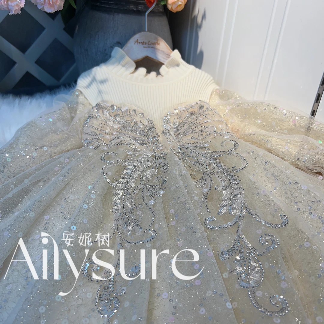 【关店清仓】树秋冬女童轻奢公主裙儿童蓬蓬纱连衣裙针织毛衣裙