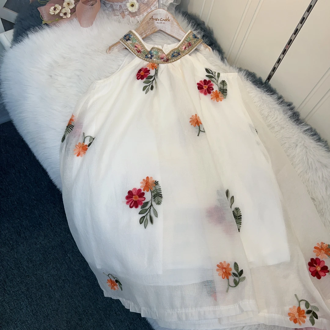 Ailysure/安妮树女童夏季白色限量定制轻便绣花公主裙