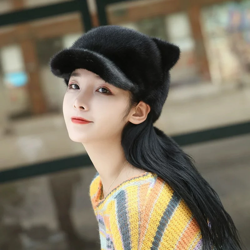 帽子男女潮黑色鸭舌帽韩版水貂百搭显脸小棒球帽秋冬穿搭潮牌休闲