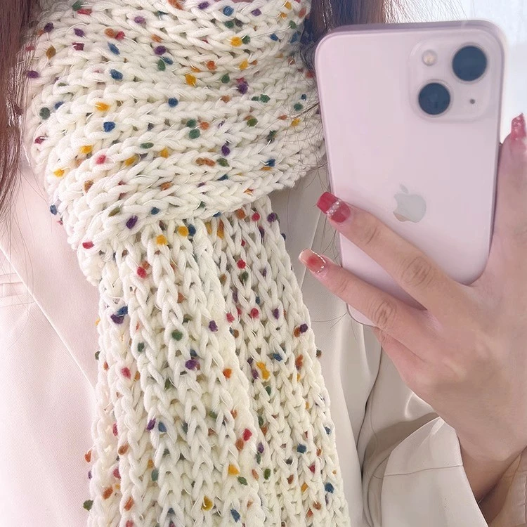 【小蔻】彩虹糖豆豆围巾手工编织diy毛线材料包手混线自制彩色围巾