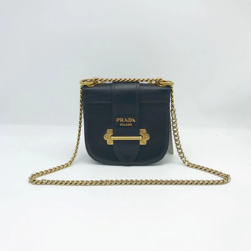 95新 Prada/普拉达 洋诚二手 普拉达黑金马鞍链条包95新公价15800