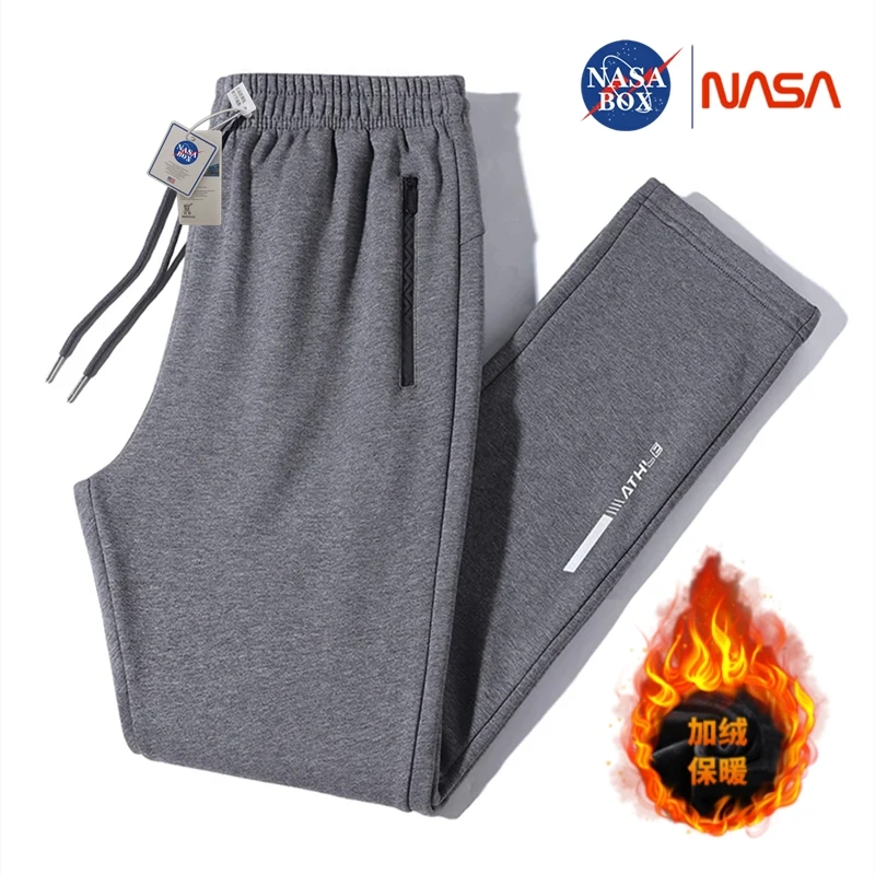 NASA BOX裤子男款秋冬季加绒男士工装休闲宽松运动束脚裤直筒卫裤