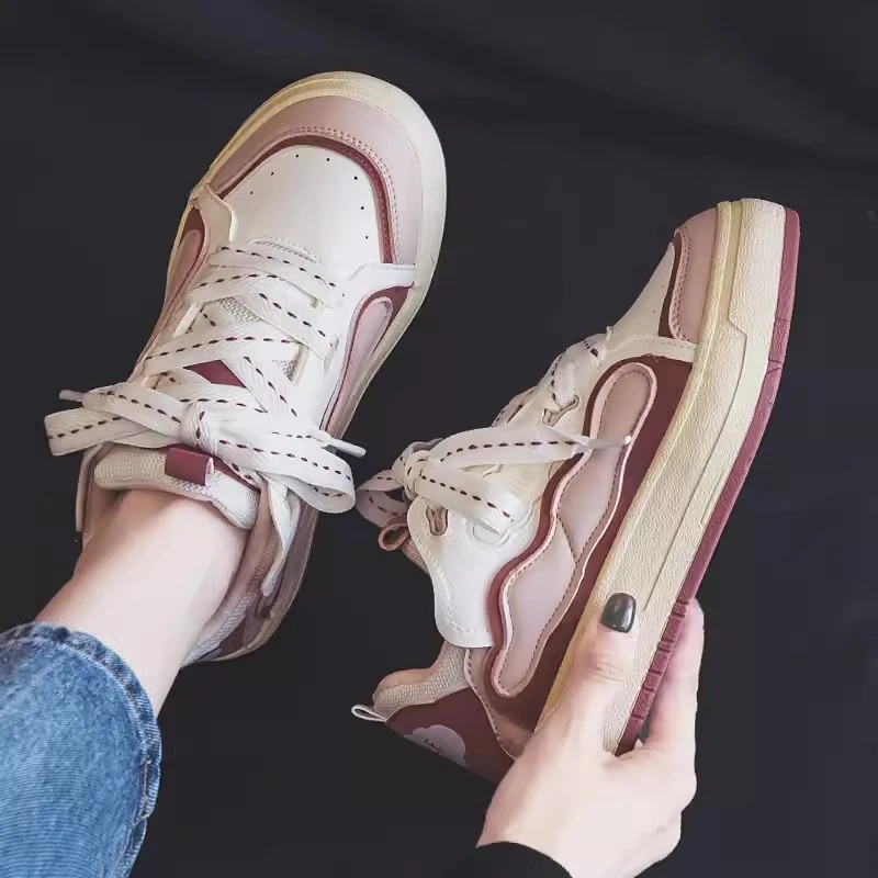 春秋新款拼色小白鞋百搭板鞋女2024小众潮流设计感面包鞋 H1087