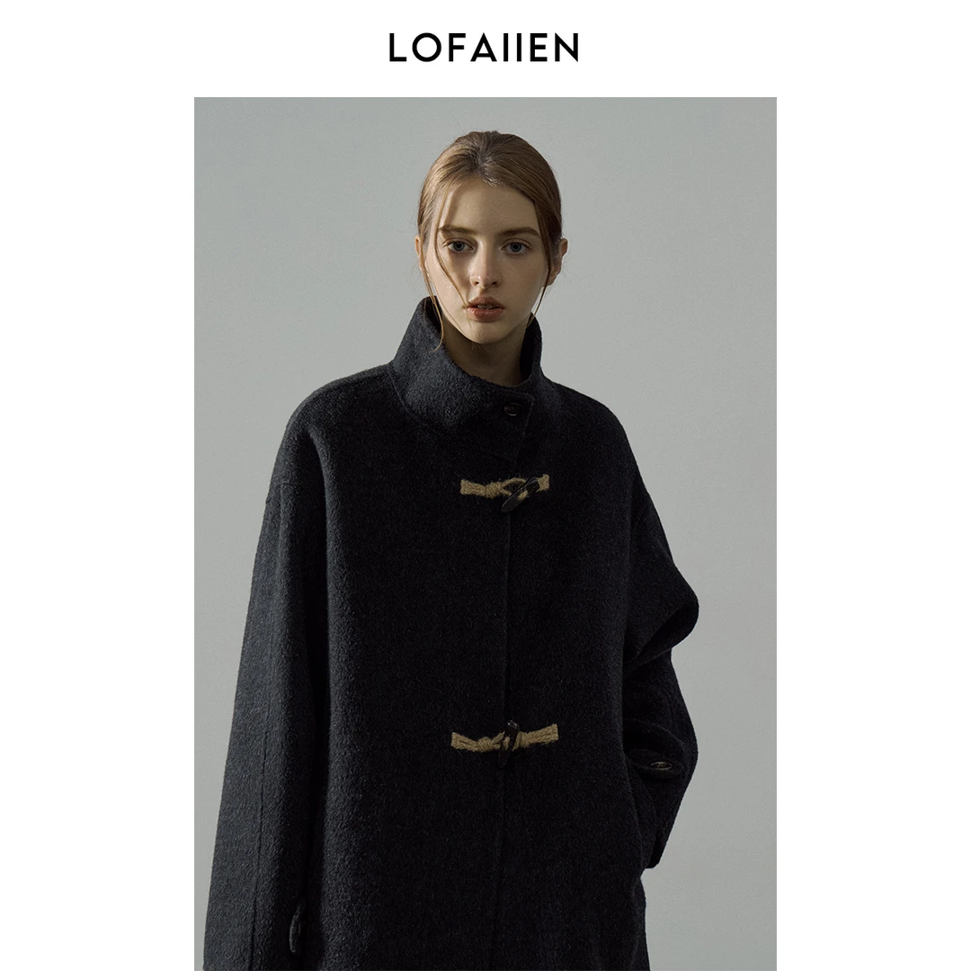 LOFAIIEN/洛梵怡"物逅冬集"秋冬中长双面绵羊毛牛角扣立领大衣1