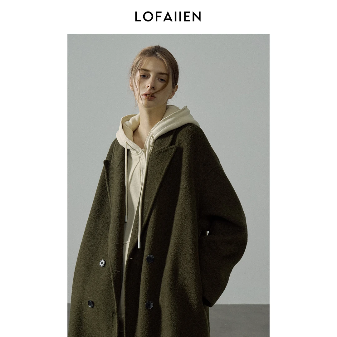 LOFAIIEN/洛梵怡 "北极松山雪"秋冬设计师长款毛呢大衣绵羊毛大衣