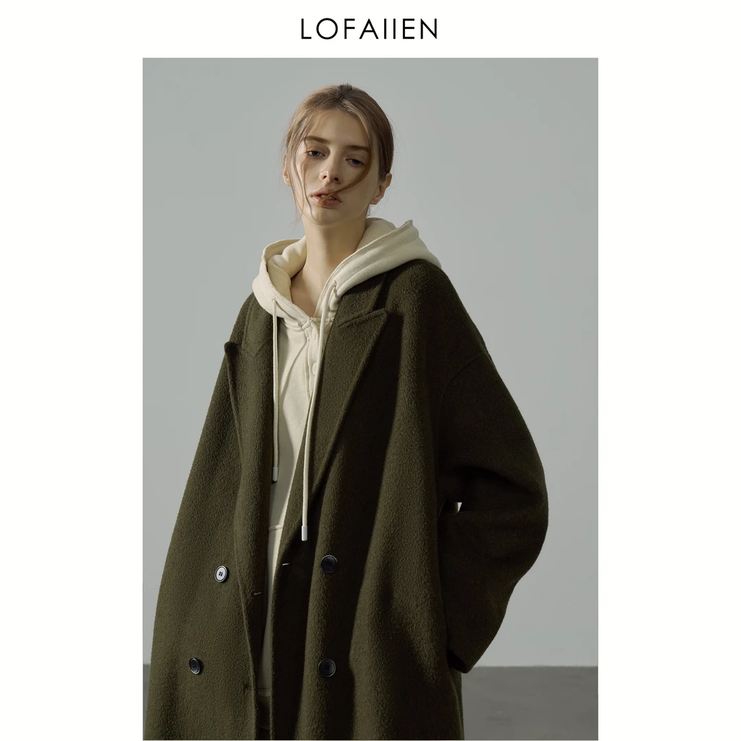 LOFAIIEN/洛梵怡 "北极松山雪"秋冬设计师长款毛呢大衣绵羊毛大衣