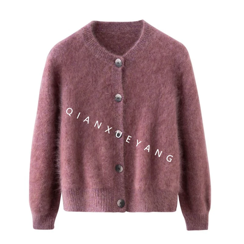 康赛妮3股纱线！山羊绒拉毛拉厚款开衫保暖御寒冬季新品百搭圆领