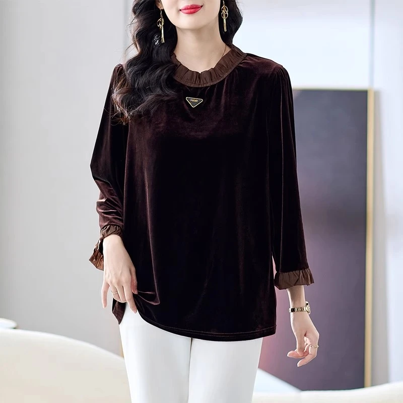 秋季妈妈装大码金丝绒上衣秋季胖mm高贵洋气妈妈宽松显瘦打底衫