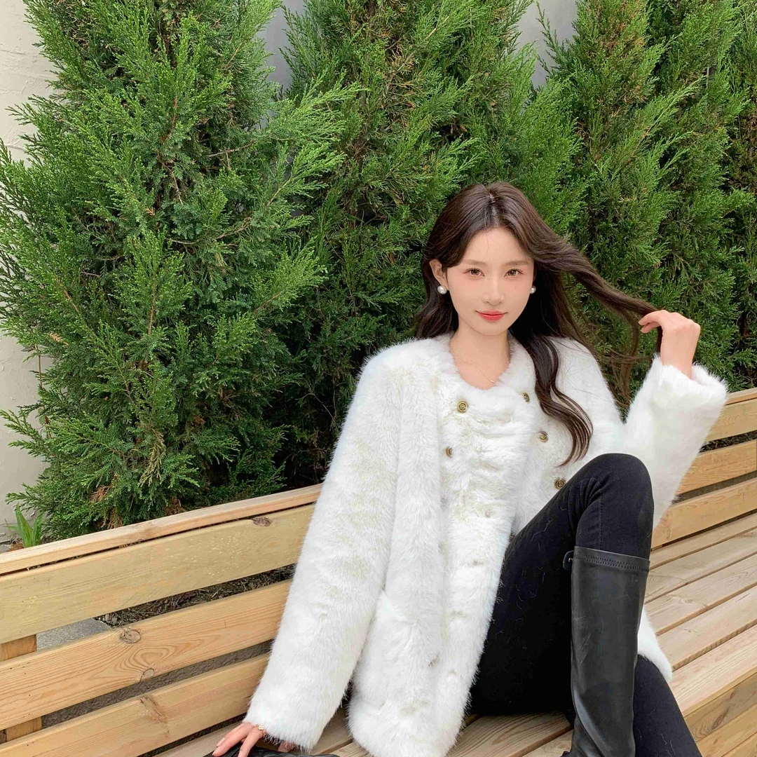 温柔时尚宽松网红短款百搭韩版皮毛一体上衣女外套短外套68273