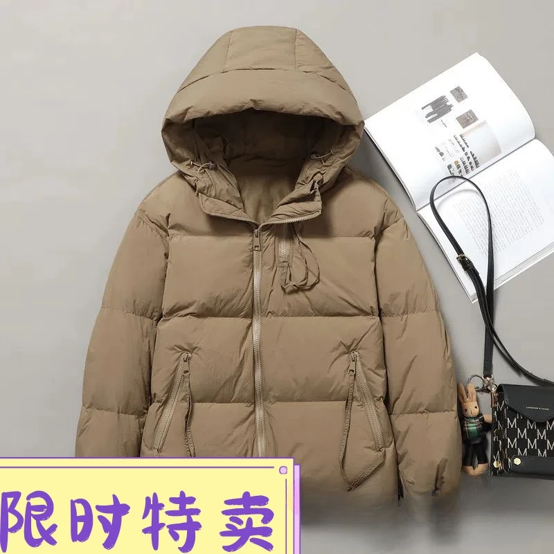 鸭鸭小羽绒服女短款2023冬季新款韩版宽松大码羽绒服连帽时尚小个