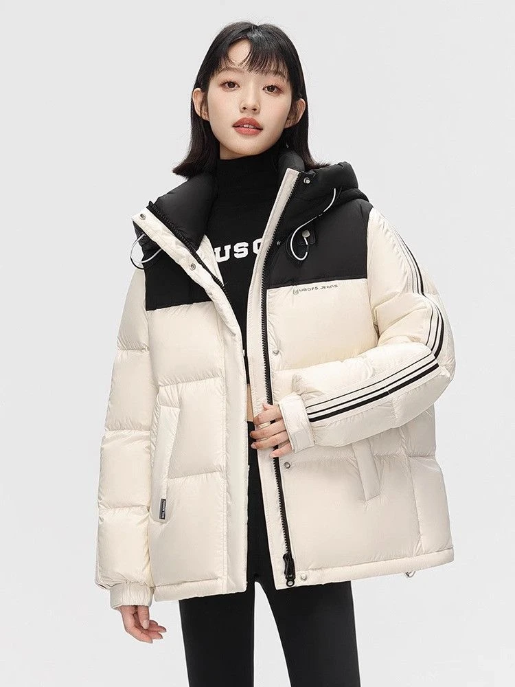 雪中飞短款羽绒服女立领连帽2023新款时尚撞色小个子保暖冬季百搭