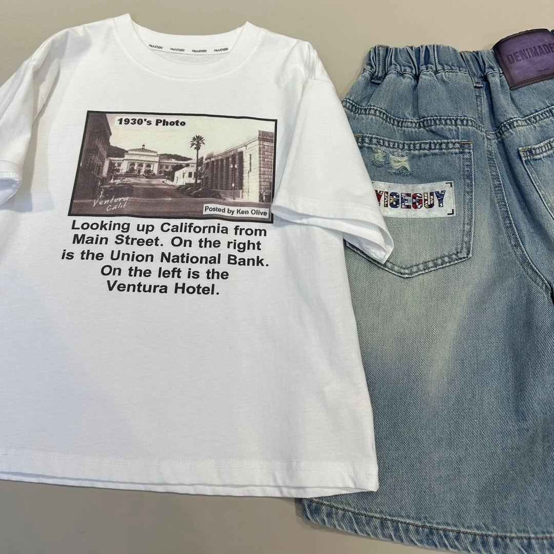 儿童夏季男童休闲时尚印花韩版白色T恤   24162