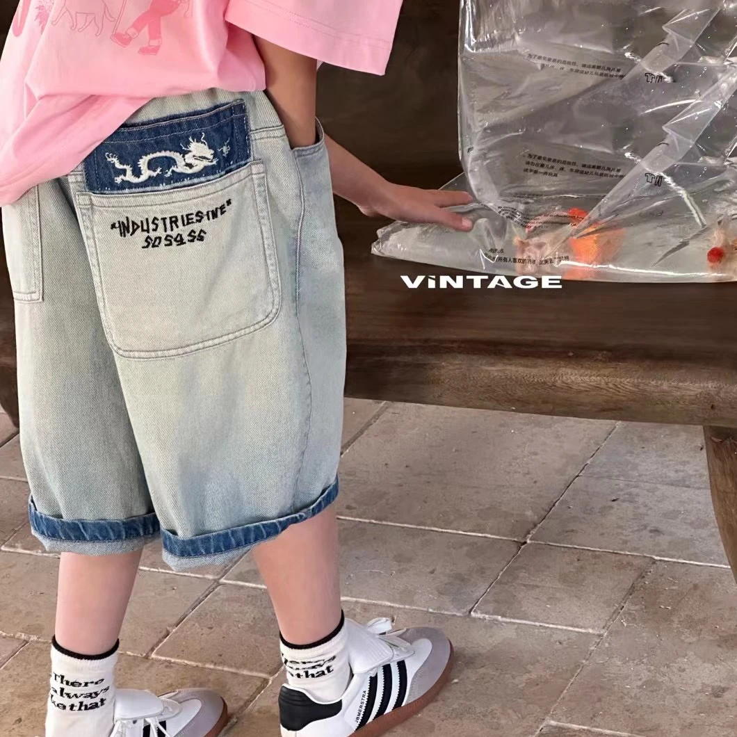 儿童夏季中大童韩版牛仔中裤舒适五分裤       24229