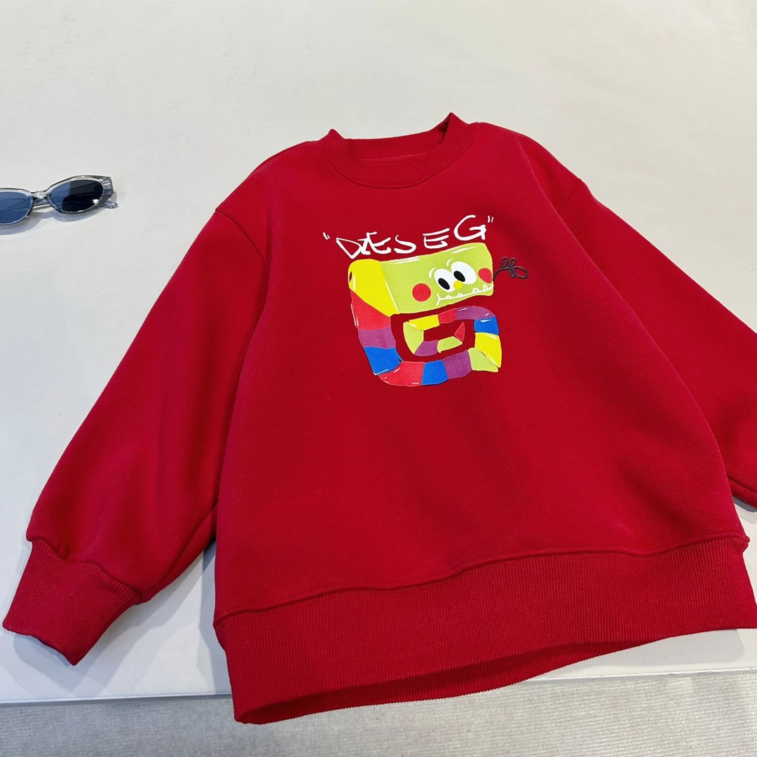 儿童冬装韩范加绒一体绒红色卫衣 24826