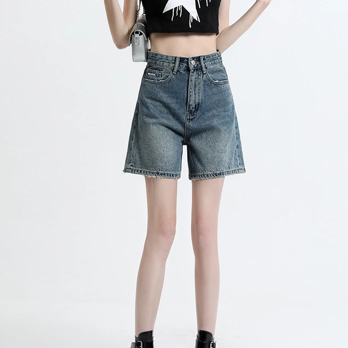 美式复古牛仔短裤女潮流百搭阔腿中裤子夏季款直筒宽松显瘦五分裤