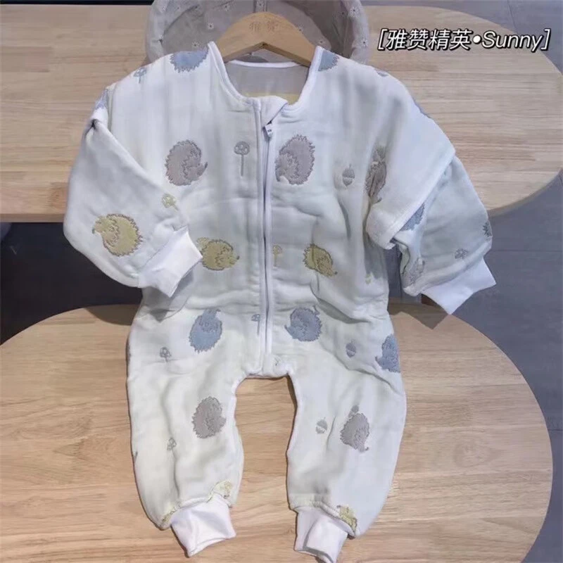 雅赞六层纱布分腿睡袋儿童宝宝防踢被四季通用秋冬款儿童宝宝纱布