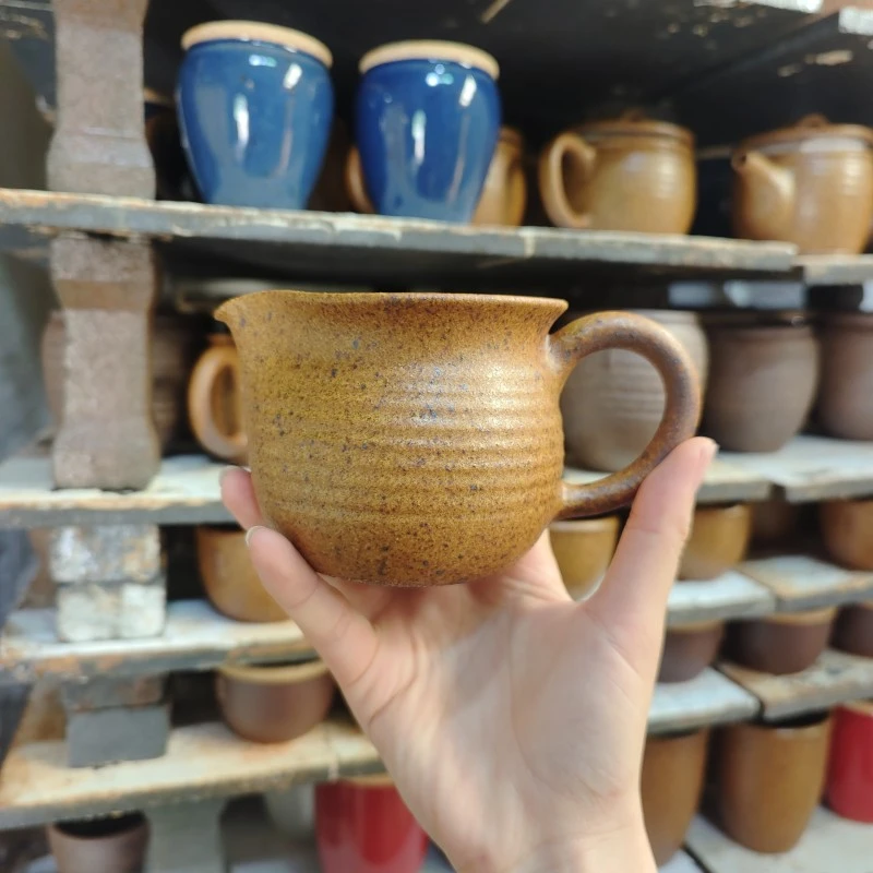 原谷烧高温粗瓷纯手工侧把手公道杯300ml左右分茶器
