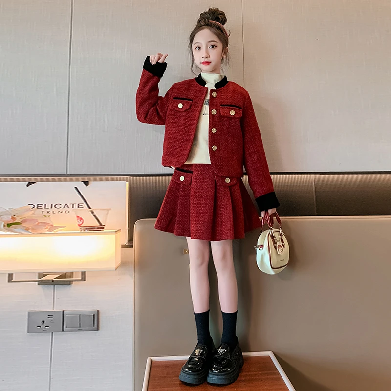女童2023新款小香风喜庆拜年服套装加厚保暖两件套裙T3551302420