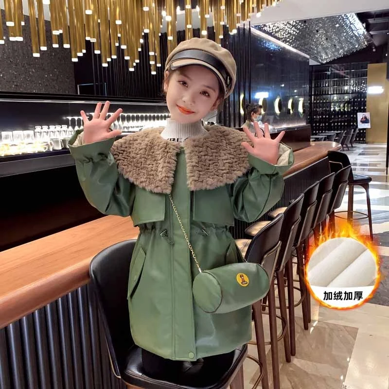 【铭佳童话2025新款】冬季女童加绒收腰皮派克外套T1530029260