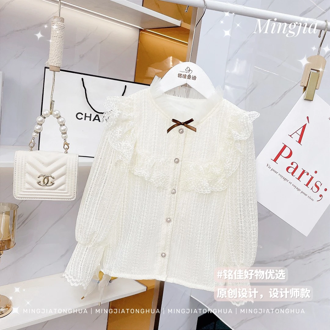 女童衬衫2024春秋新款小女孩洋气公主风甜美蕾丝衬衣T3130006188