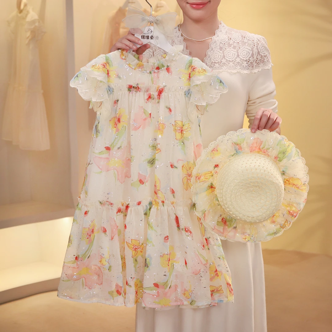 女童连衣裙2025夏季甜美俏皮碎花设计感飞飞袖公主裙T4230001079