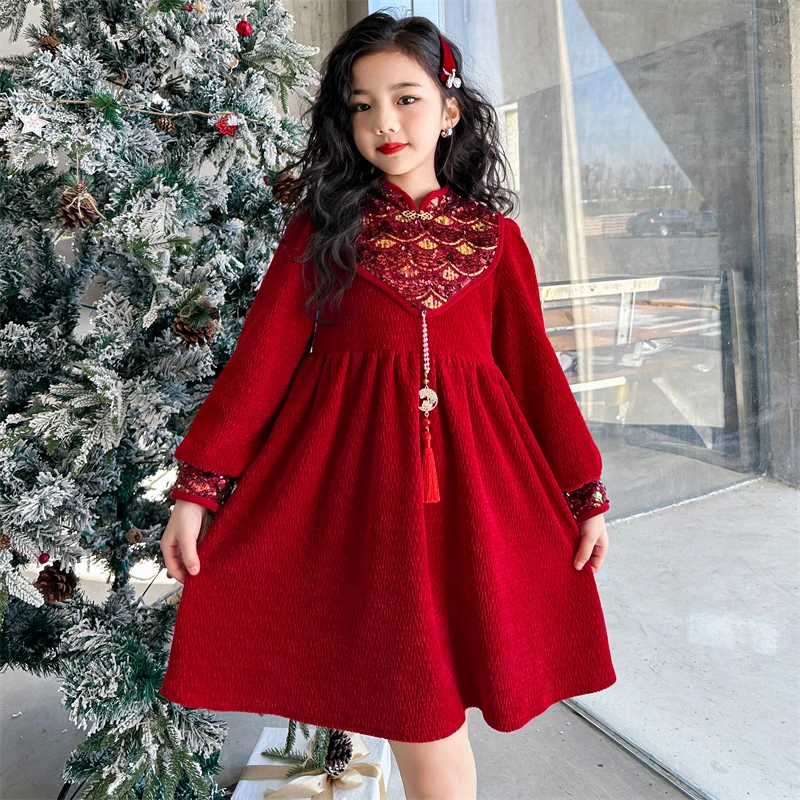 女童连衣裙2024冬季新款儿童加绒公主裙中国风新年裙T3540601564
