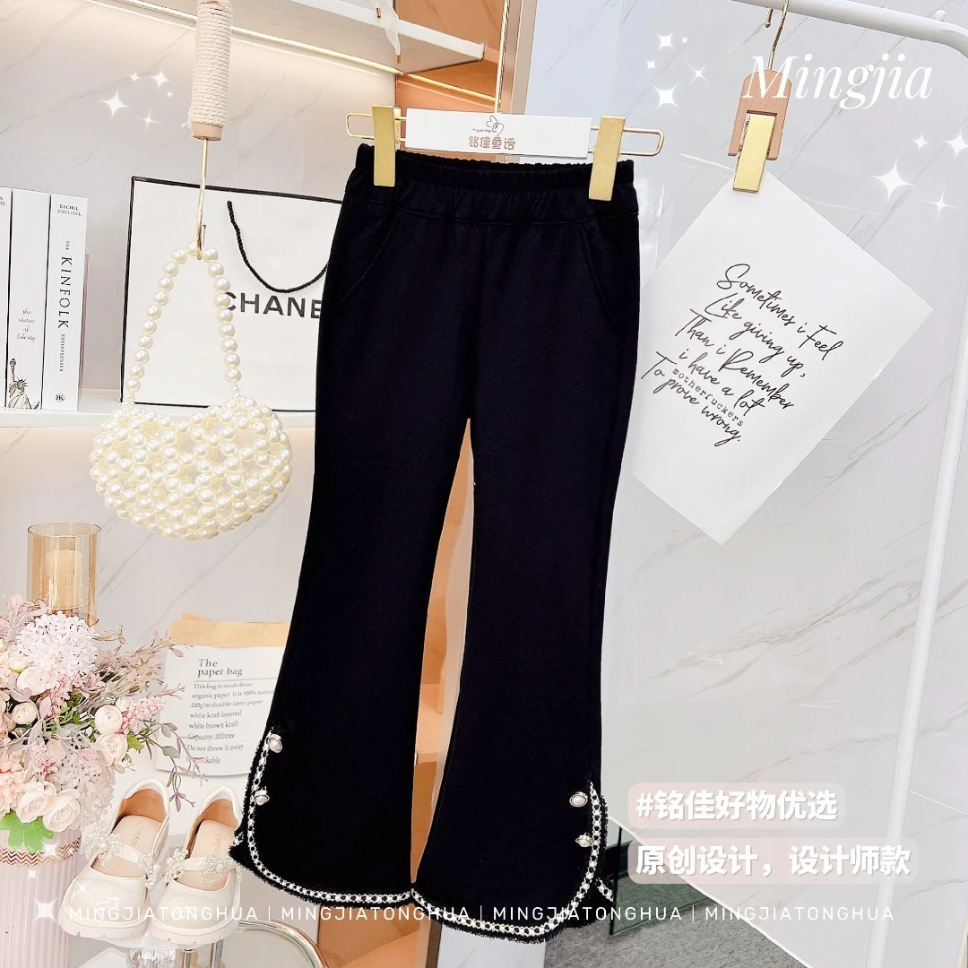 女童喇叭裤2023新款秋冬加绒洋气时尚长裤子女孩阔腿裤DKZ00048