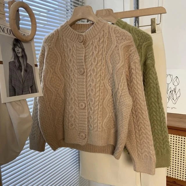 5002气质百搭毛衣针织开衫女新款外搭洋气小个子上衣针织纯色显瘦