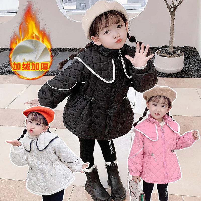 秋冬儿童棉衣2023新款女童洋气复古翻领棉袄中小女宝宝收腰外套潮