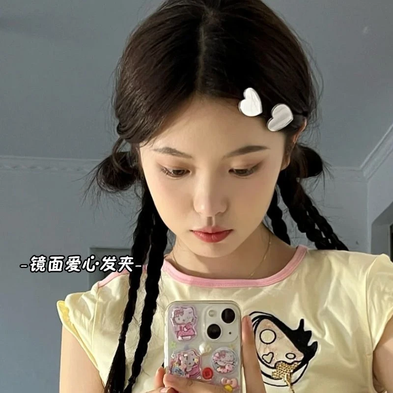 镜面爱心花朵刘海夹碎发鸭嘴夹侧边夹可爱头饰网红简约