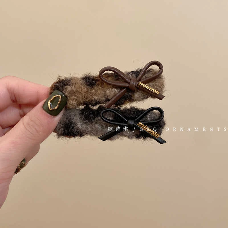 气质复古毛绒豹纹bb夹侧边碎发刘海发夹边夹2024新款秋冬高级头饰