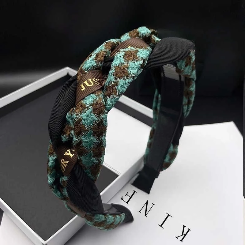 韩国发箍女网红复古法式仙女格子麻花压发防滑头箍发卡高级感发饰