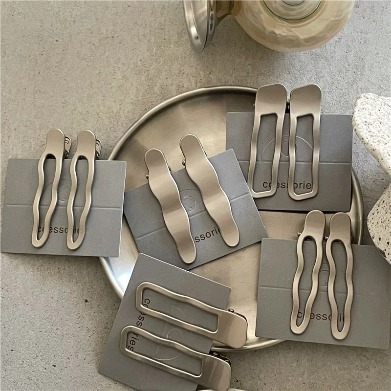 【一对装】金属银色波浪线条发夹对夹 几何长方形水滴鸭嘴夹刘海夹