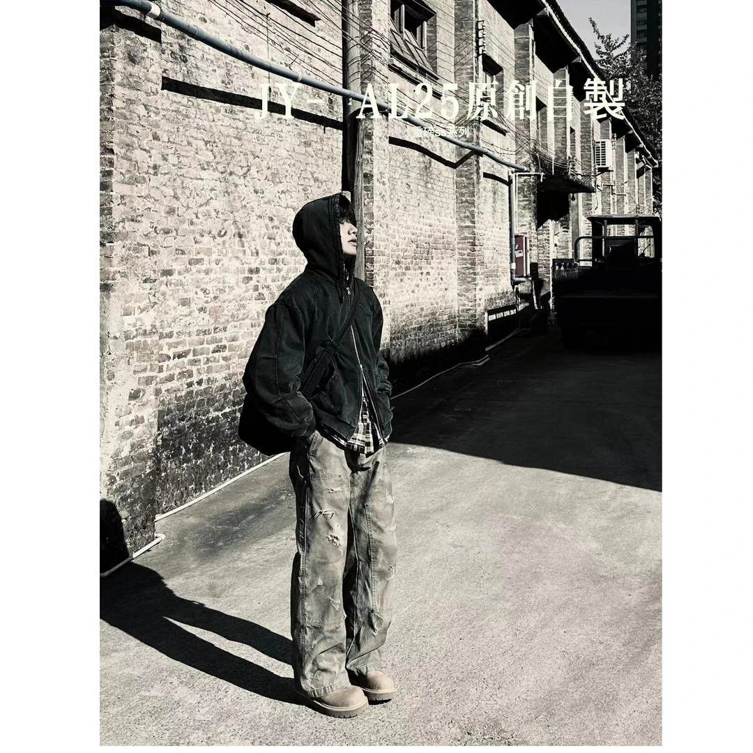 啊亮製衣- SK1076小众自制复古涂鸦印花工装直筒多口袋休闲裤