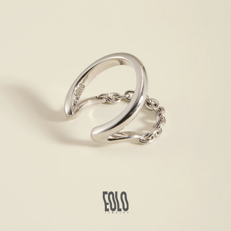 EOLO 925银戒指 银光链环戒指 纯银女银饰小众设