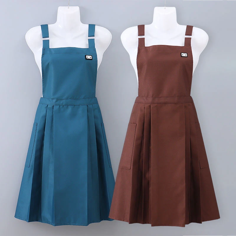 防水围裙厨房专用家用防油污耐脏百褶围腰加长款罩衣女薄款工作服