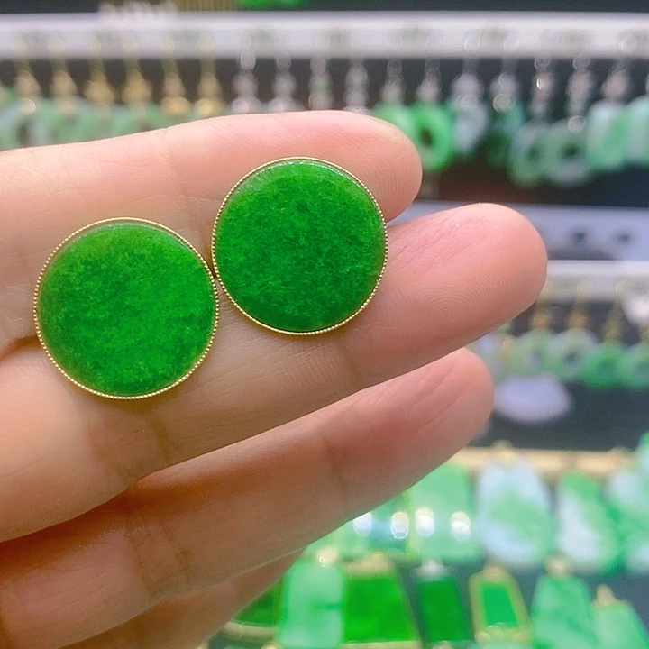 翡翠耳饰18K金镶嵌耳环