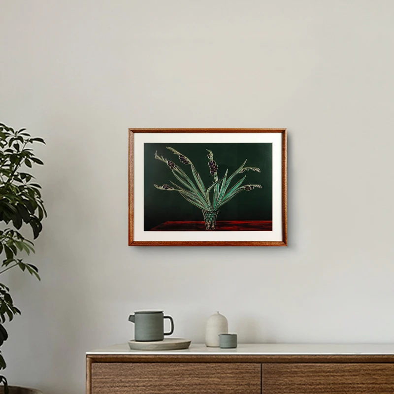 铜艺世家手工錾刻常玉装饰画紫剑兰静物花卉铜雕画客厅背家居画
