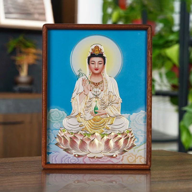 铜艺世家观世音菩萨铜雕画桌面摆件南海坐莲观音大士佛像装饰摆台