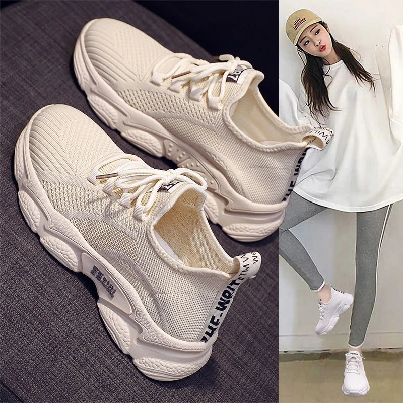 2024春秋季运动白鞋软底百搭跑步鞋女休闲厚底防滑平底女鞋透气
