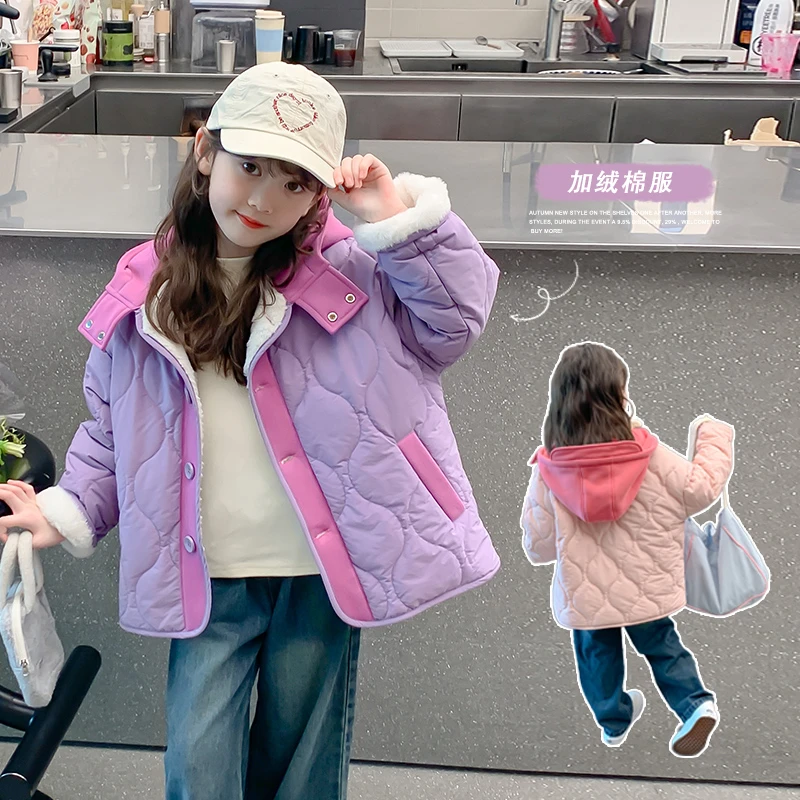 秋冬女童薄款棉服宝宝2023新款儿童冬季加绒时尚保暖外套洋气女宝