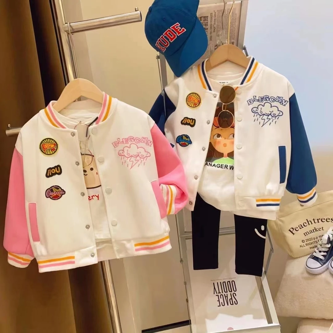儿童棒球服兄弟姐妹装2023春秋新款男女童卡通洋气宽松外套--A015
