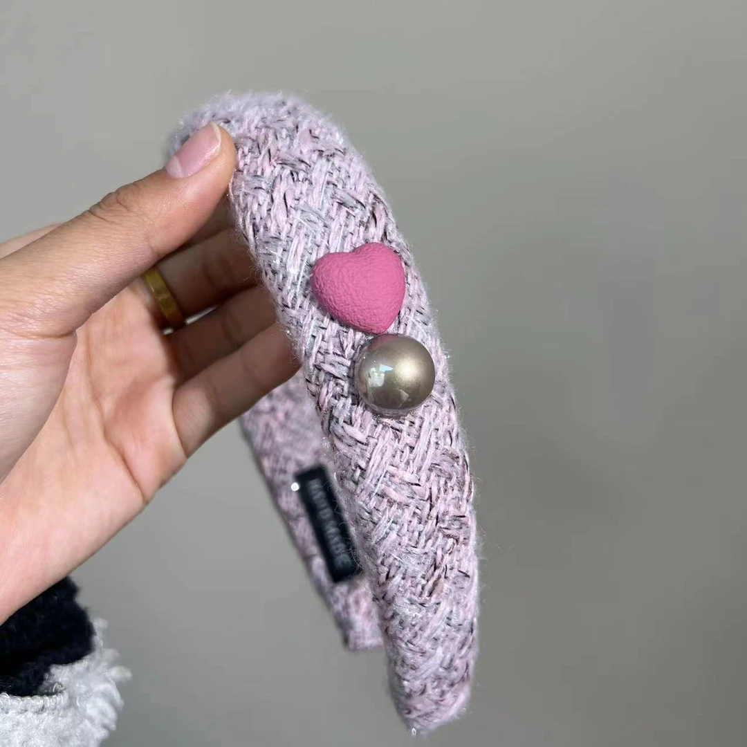 气质粉色爱心时尚小香风发箍百搭少女香槟色珠珠宽边发箍1011