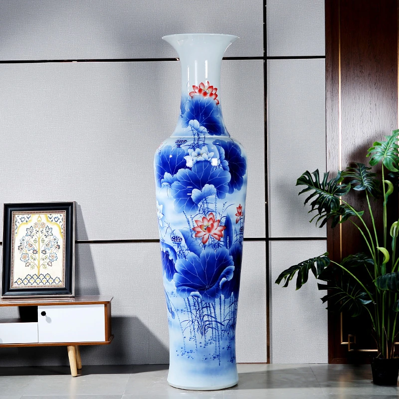 【1号】天浩景德镇陶瓷器手绘青花落地大花瓶客厅酒店开业装饰